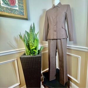 Pendleton 100% Virgin Wool Blazer & Pant Suit Flat Front Pant Brown Petite Small